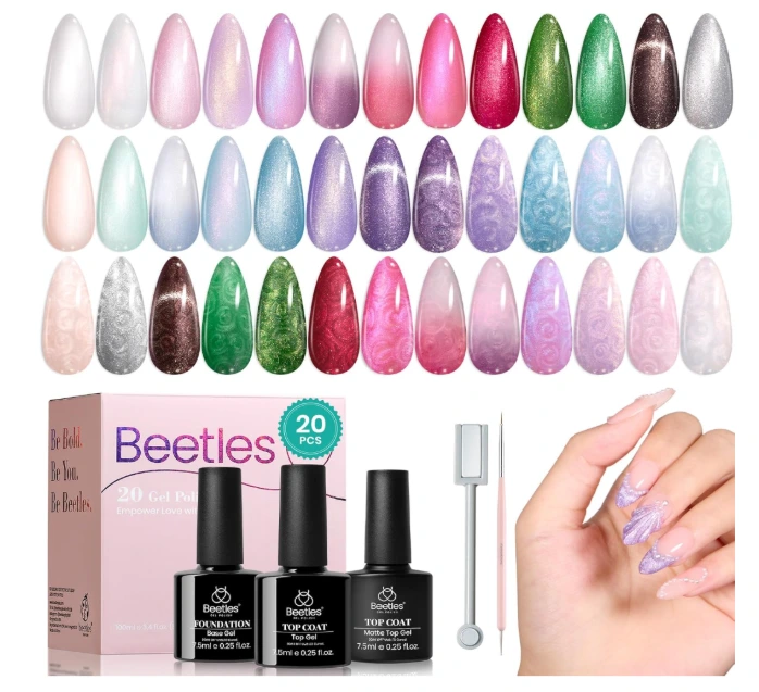 Beetles - 23 esmaltes gel - Perlados - ojos de gato - Disponible en Honduras